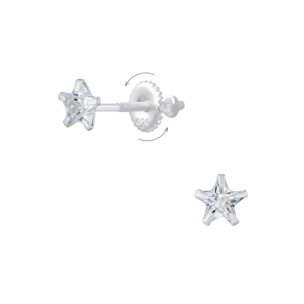 Star CZ Silver Screw Back Earrings 4mm